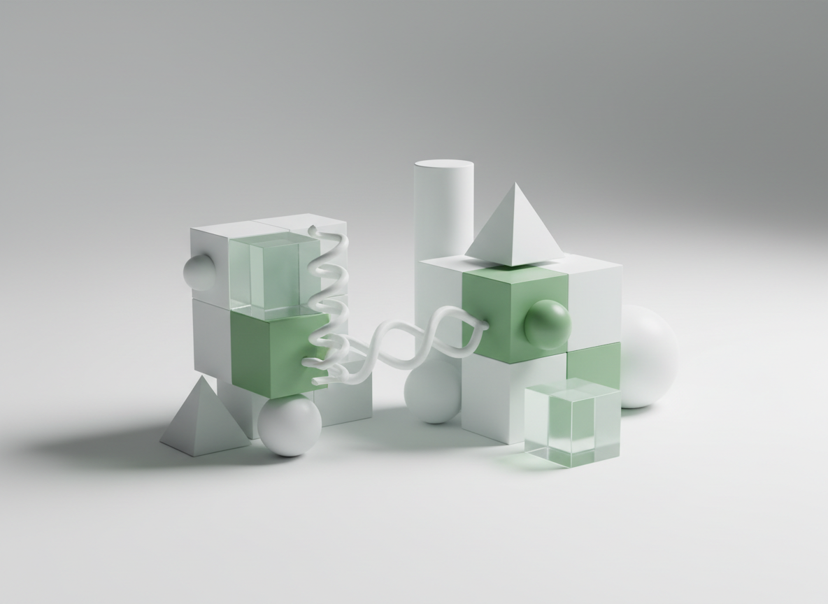 Engenharia digital — formas geométricas abstratas representando arquitetura de dados